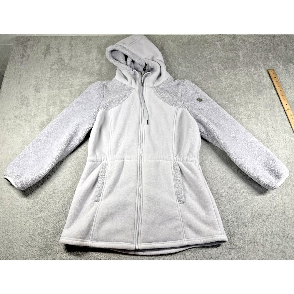 1 Madison Expedition Jacket Gray Sherpa Fleece Hooded‎ Zip Coat Women's Sz Large